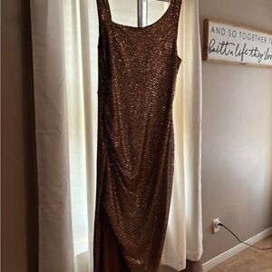 Elegant Brown Sequin Dress